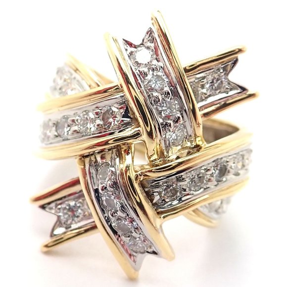 Rare! Authentic Tiffany & Co Platinum Diamond Ribbon Box Ring - Picture 2 of 9